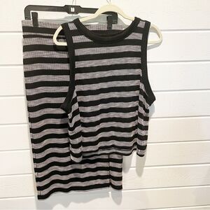 LOFT Geo Striped Knit Pencil Midi Skirt(M)+ Crew neck Tank Top(XL) Set